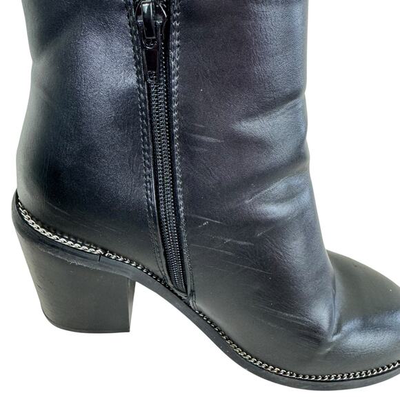 Asos Design Black Chunky Block Heeled Ankle Booties Metal Chain Trim Size 5 - Picture 3 of 10